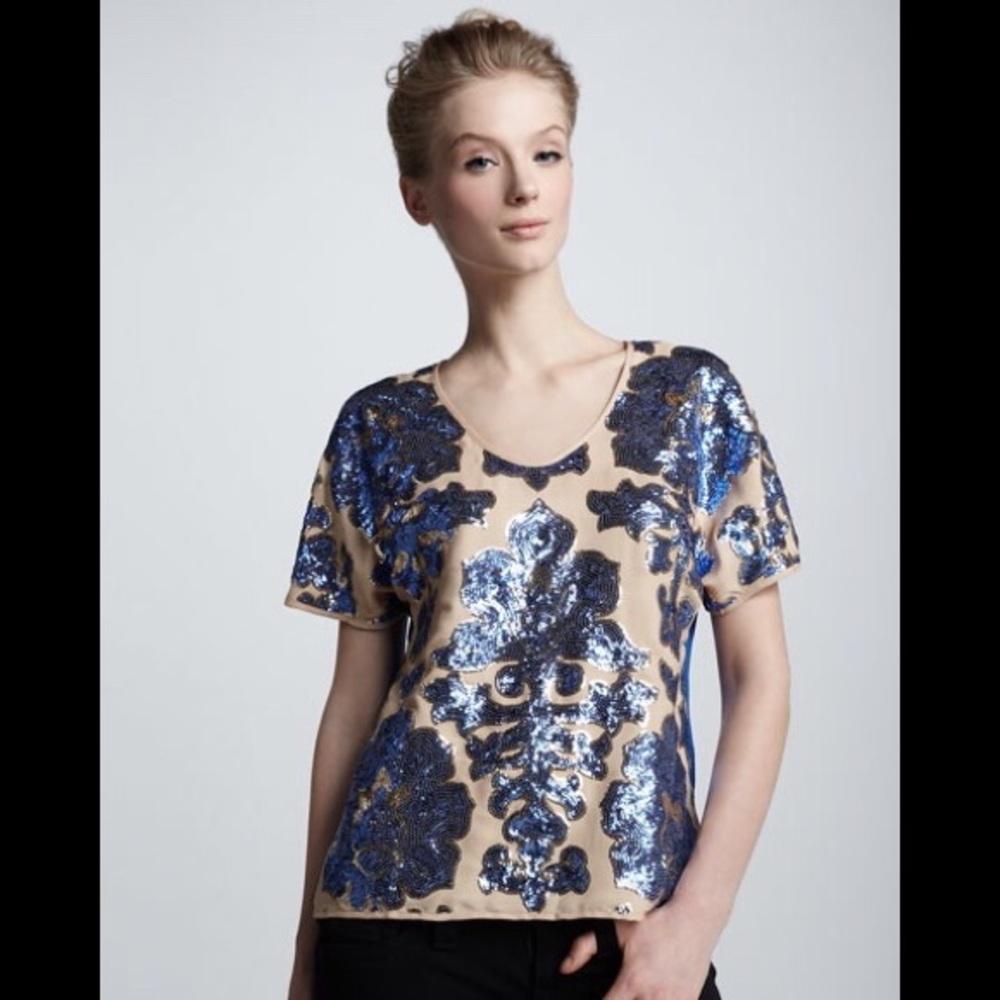 NWT Tracy Reese Neiman Marcus Blue Sequin Top